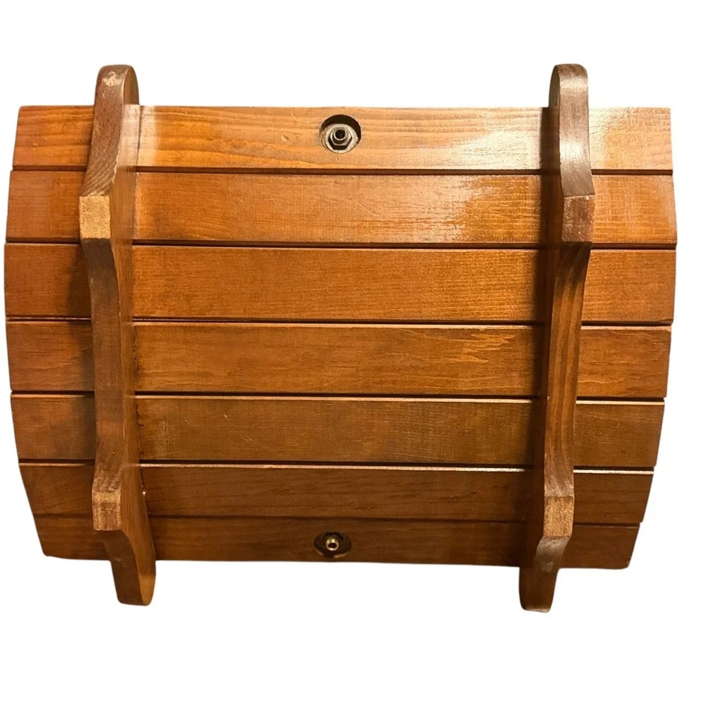 Vintage Curved Wood Magazine Rack Brass Handle Mid Century Modern